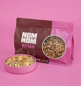A product image of a Nom Nom Beef Mash meal