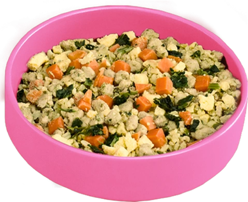 A pink bowl of Nom Nom